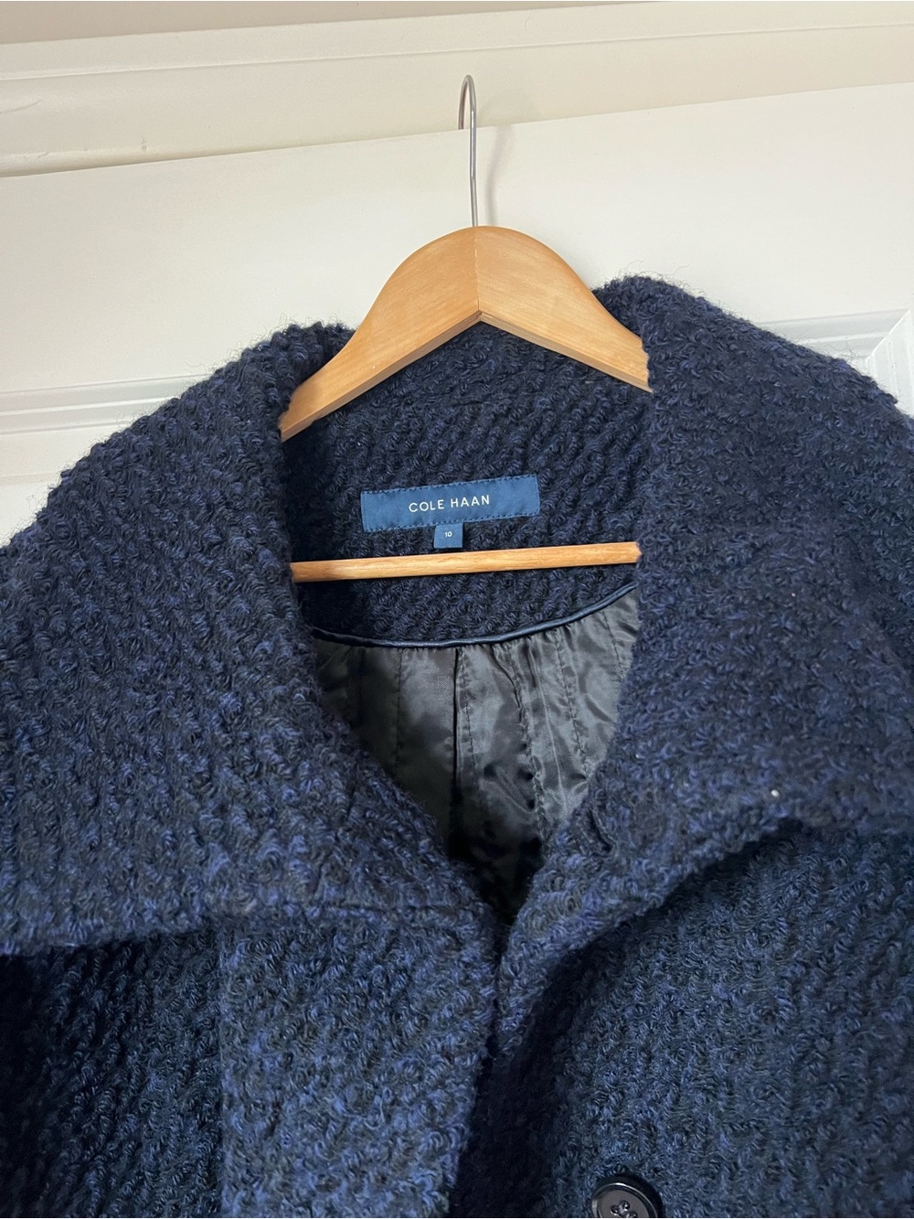 Cole Haan Textured Wool Blend Cocoon Coat Oversized Minimalist - Picture 3 of 11
